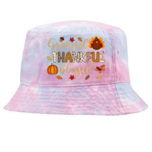 Thanksgiving Thankful Grateful Blessed Thankful Leopart Gift Tie-Dyed Bucket Hat