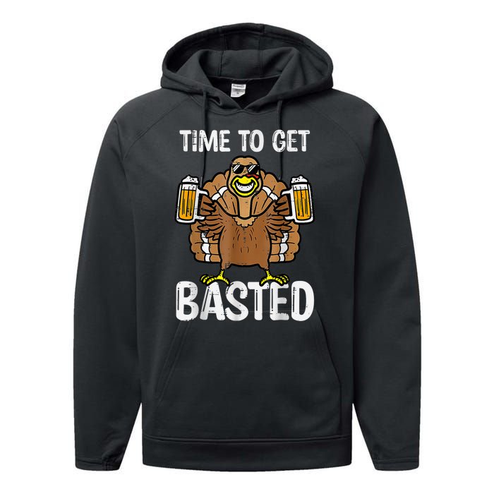 Time To Get Basted Funny Beer Thanksgiving Turkey Performance Fleece Hoodie