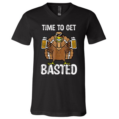 Time To Get Basted Funny Beer Thanksgiving Turkey V-Neck T-Shirt