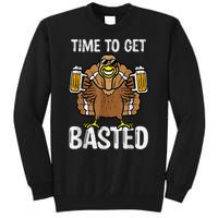 Time To Get Basted Funny Beer Thanksgiving Turkey Tall Sweatshirt