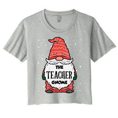 The Teacher Gnome Xmas Matching Christmas Pajamas For Family Cute Gift Women's Crop Top Tee