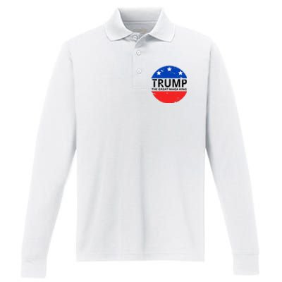 Trump The Great Maga King Logo Performance Long Sleeve Polo