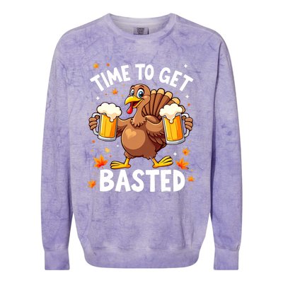 Time To Get Basted Funny Beer Thanksgiving Turkey Colorblast Crewneck Sweatshirt