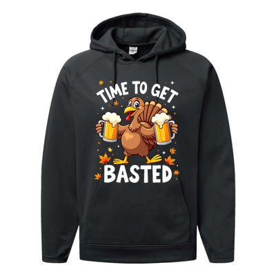 Time To Get Basted Funny Beer Thanksgiving Turkey Performance Fleece Hoodie