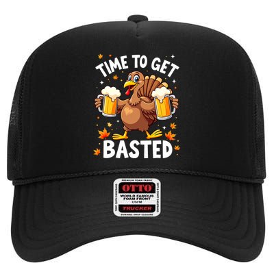 Time To Get Basted Funny Beer Thanksgiving Turkey High Crown Mesh Back Trucker Hat