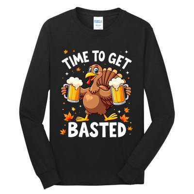 Time To Get Basted Funny Beer Thanksgiving Turkey Tall Long Sleeve T-Shirt