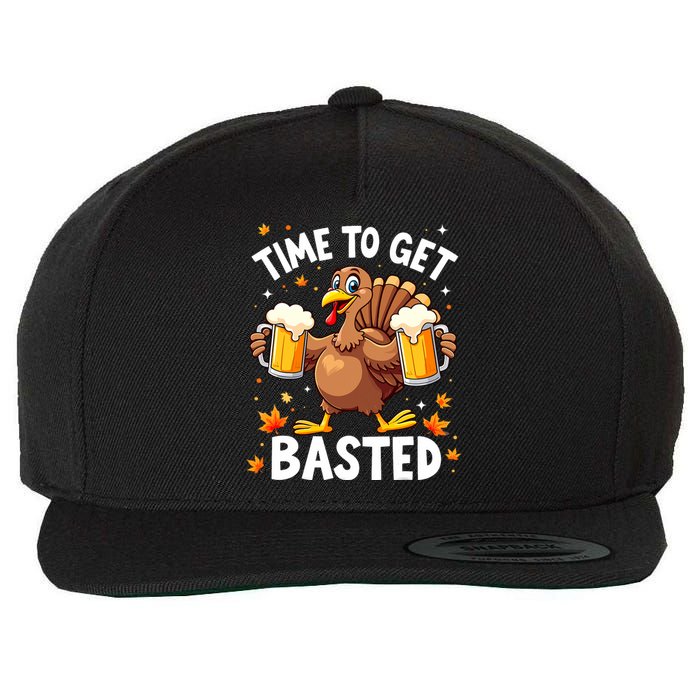 Time To Get Basted Funny Beer Thanksgiving Turkey Wool Snapback Cap