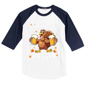 Time To Get Basted Funny Beer Thanksgiving Turkey Baseball Sleeve Shirt