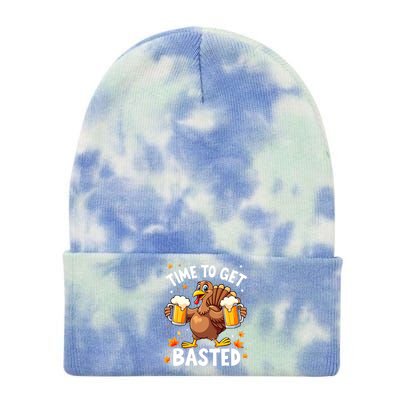 Time To Get Basted Funny Beer Thanksgiving Turkey Tie Dye 12in Knit Beanie