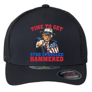 Time To Get Star Spangled Hammered Trump 4th Of July Meaningful Gift Flexfit Unipanel Trucker Cap