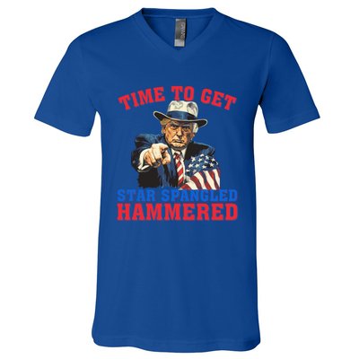 Time To Get Star Spangled Hammered Trump 4th Of July Meaningful Gift V-Neck T-Shirt