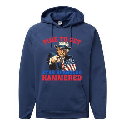 Time To Get Star Spangled Hammered Trump 4th Of July Meaningful Gift Performance Fleece Hoodie