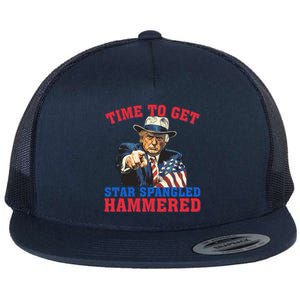 Time To Get Star Spangled Hammered Trump 4th Of July Meaningful Gift Flat Bill Trucker Hat