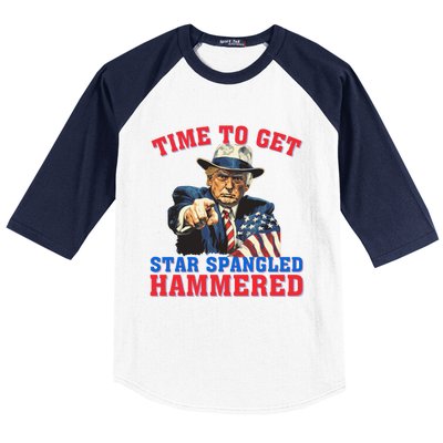 Time To Get Star Spangled Hammered Trump 4th Of July Meaningful Gift Baseball Sleeve Shirt