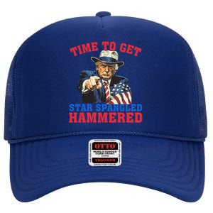 Time To Get Star Spangled Hammered Trump 4th Of July Meaningful Gift High Crown Mesh Back Trucker Hat