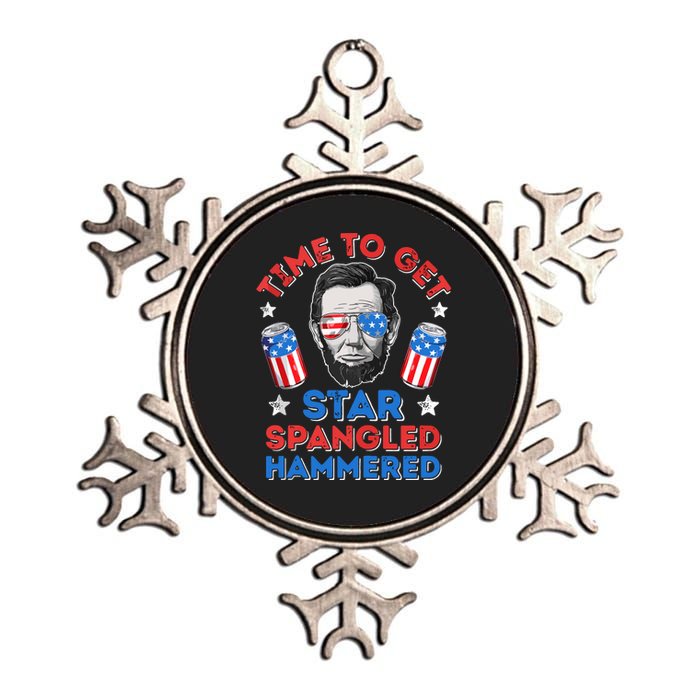 Time To Get Star Spangled Hammered Beer USA Flag 4th Of July Metallic Star Ornament