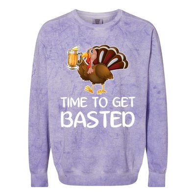 Time To Get Basted Turkey Beer Funny Thanksgiving Gift Colorblast Crewneck Sweatshirt