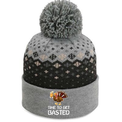 Time To Get Basted Turkey Beer Funny Thanksgiving Gift The Baniff Cuffed Pom Beanie