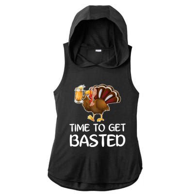 Time To Get Basted Turkey Beer Funny Thanksgiving Gift Ladies PosiCharge Tri-Blend Wicking Draft Hoodie Tank