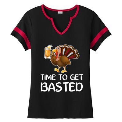 Time To Get Basted Turkey Beer Funny Thanksgiving Gift Ladies Halftime Notch Neck Tee