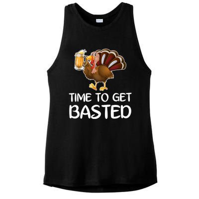 Time To Get Basted Turkey Beer Funny Thanksgiving Gift Ladies PosiCharge Tri-Blend Wicking Tank