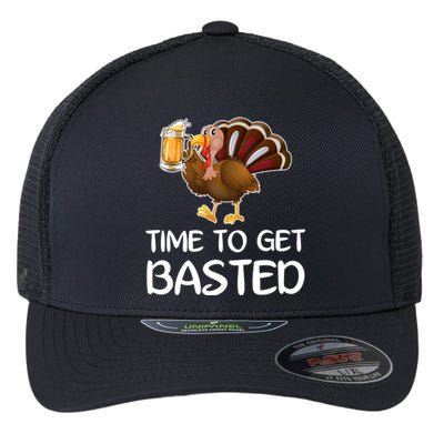 Time To Get Basted Turkey Beer Funny Thanksgiving Gift Flexfit Unipanel Trucker Cap