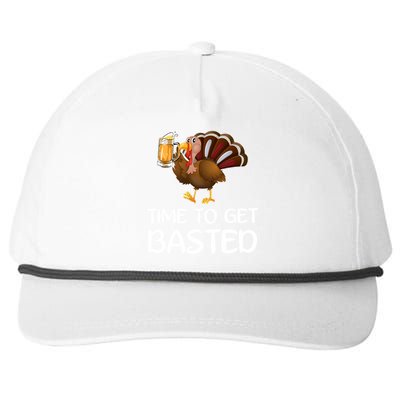 Time To Get Basted Turkey Beer Funny Thanksgiving Gift Snapback Five-Panel Rope Hat