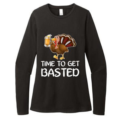 Time To Get Basted Turkey Beer Funny Thanksgiving Gift Womens CVC Long Sleeve Shirt