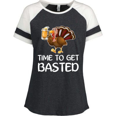 Time To Get Basted Turkey Beer Funny Thanksgiving Gift Enza Ladies Jersey Colorblock Tee