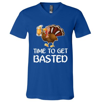 Time To Get Basted Turkey Beer Funny Thanksgiving Gift V-Neck T-Shirt