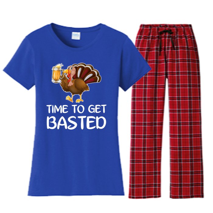 Time To Get Basted Turkey Beer Funny Thanksgiving Gift Women's Flannel Pajama Set