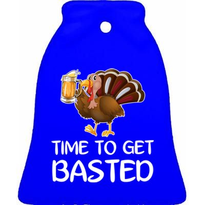 Time To Get Basted Turkey Beer Funny Thanksgiving Gift Ceramic Bell Ornament