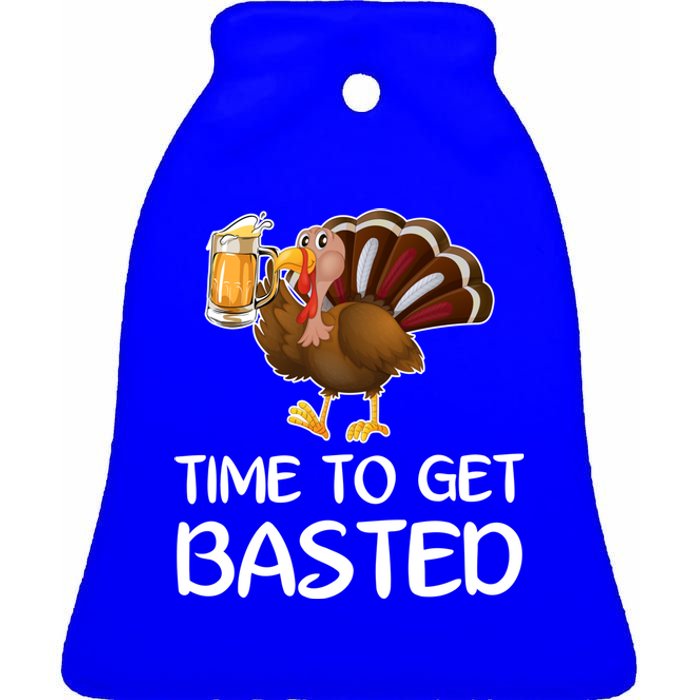 Time To Get Basted Turkey Beer Funny Thanksgiving Gift Ceramic Bell Ornament