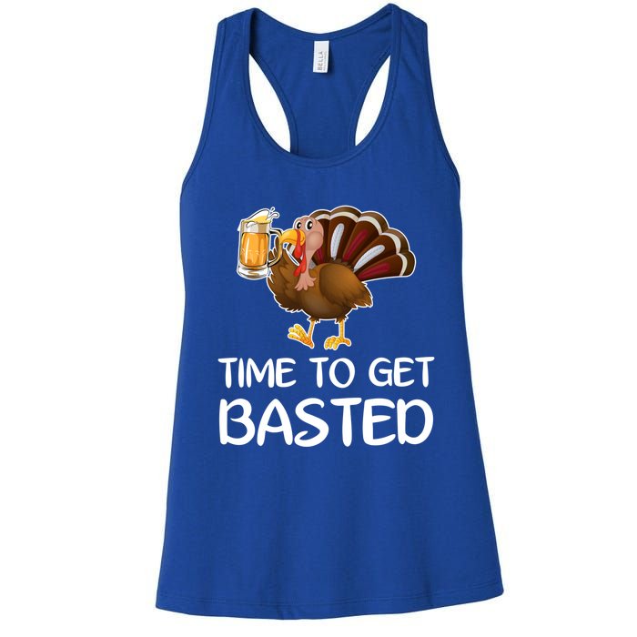 Time To Get Basted Turkey Beer Funny Thanksgiving Gift Women's Racerback Tank