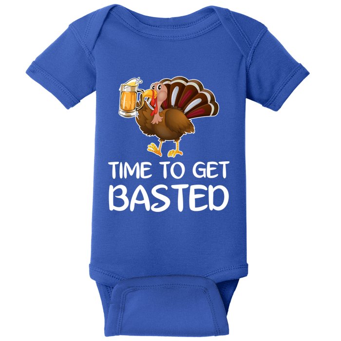 Time To Get Basted Turkey Beer Funny Thanksgiving Gift Baby Bodysuit