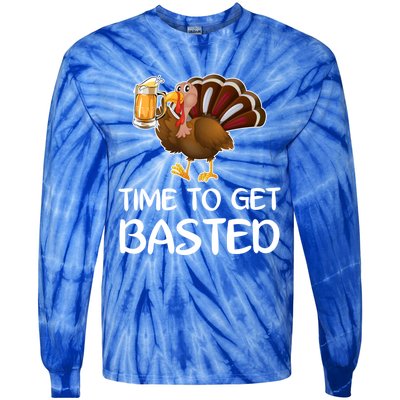 Time To Get Basted Turkey Beer Funny Thanksgiving Gift Tie-Dye Long Sleeve Shirt