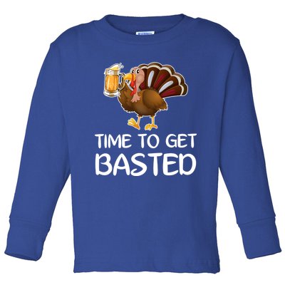 Time To Get Basted Turkey Beer Funny Thanksgiving Gift Toddler Long Sleeve Shirt