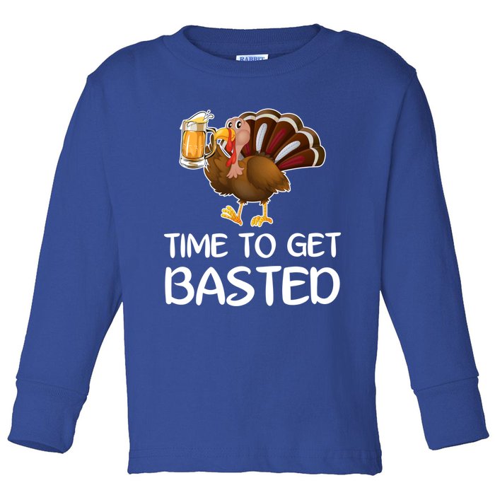 Time To Get Basted Turkey Beer Funny Thanksgiving Gift Toddler Long Sleeve Shirt