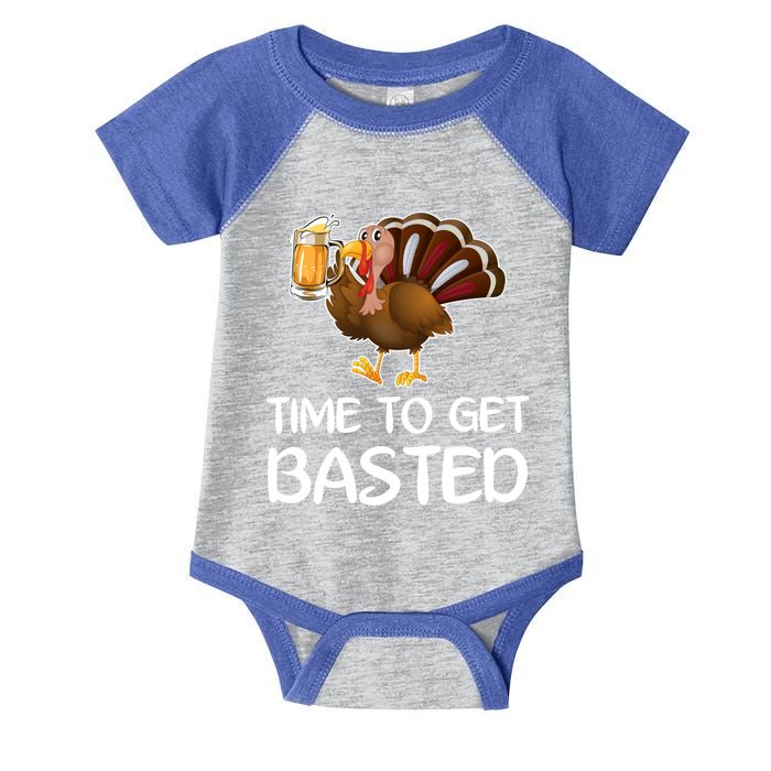 Time To Get Basted Turkey Beer Funny Thanksgiving Gift Infant Baby Jersey Bodysuit