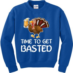 Time To Get Basted Turkey Beer Funny Thanksgiving Gift Kids Sweatshirt