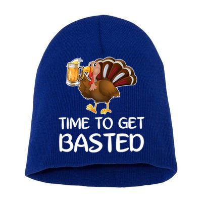 Time To Get Basted Turkey Beer Funny Thanksgiving Gift Short Acrylic Beanie