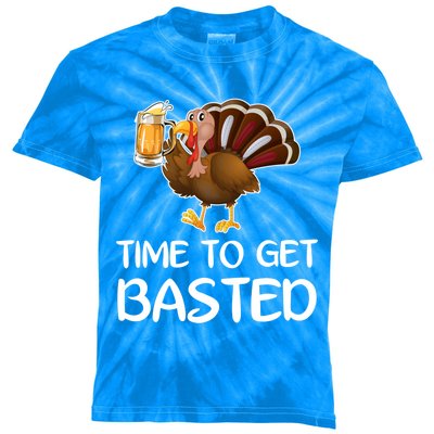 Time To Get Basted Turkey Beer Funny Thanksgiving Gift Kids Tie-Dye T-Shirt