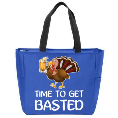 Time To Get Basted Turkey Beer Funny Thanksgiving Gift Zip Tote Bag