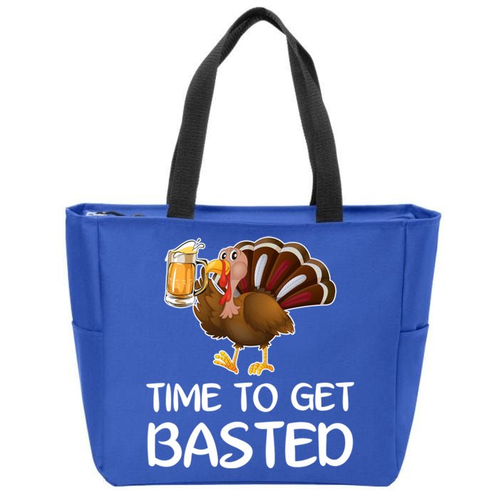 Time To Get Basted Turkey Beer Funny Thanksgiving Gift Zip Tote Bag