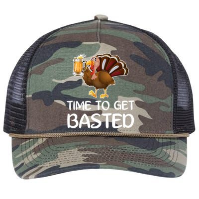 Time To Get Basted Turkey Beer Funny Thanksgiving Gift Retro Rope Trucker Hat Cap