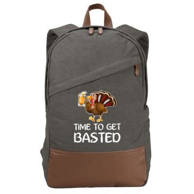 Time To Get Basted Turkey Beer Funny Thanksgiving Gift Cotton Canvas Backpack