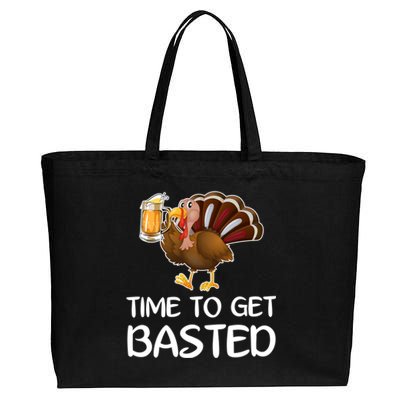 Time To Get Basted Turkey Beer Funny Thanksgiving Gift Cotton Canvas Jumbo Tote