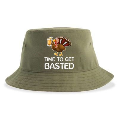 Time To Get Basted Turkey Beer Funny Thanksgiving Gift Sustainable Bucket Hat