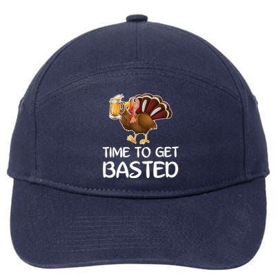 Time To Get Basted Turkey Beer Funny Thanksgiving Gift 7-Panel Snapback Hat