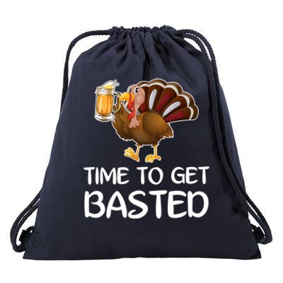 Time To Get Basted Turkey Beer Funny Thanksgiving Gift Drawstring Bag